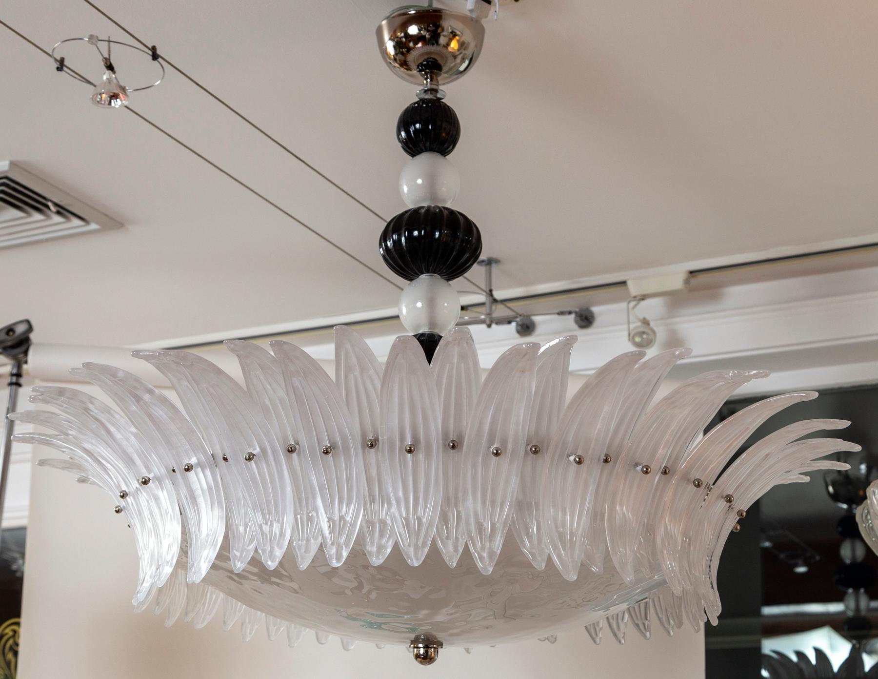 Murano Blown Black & White Palm Ceiling Fixture, Contemporary In New Condition For Sale In Westport, CT