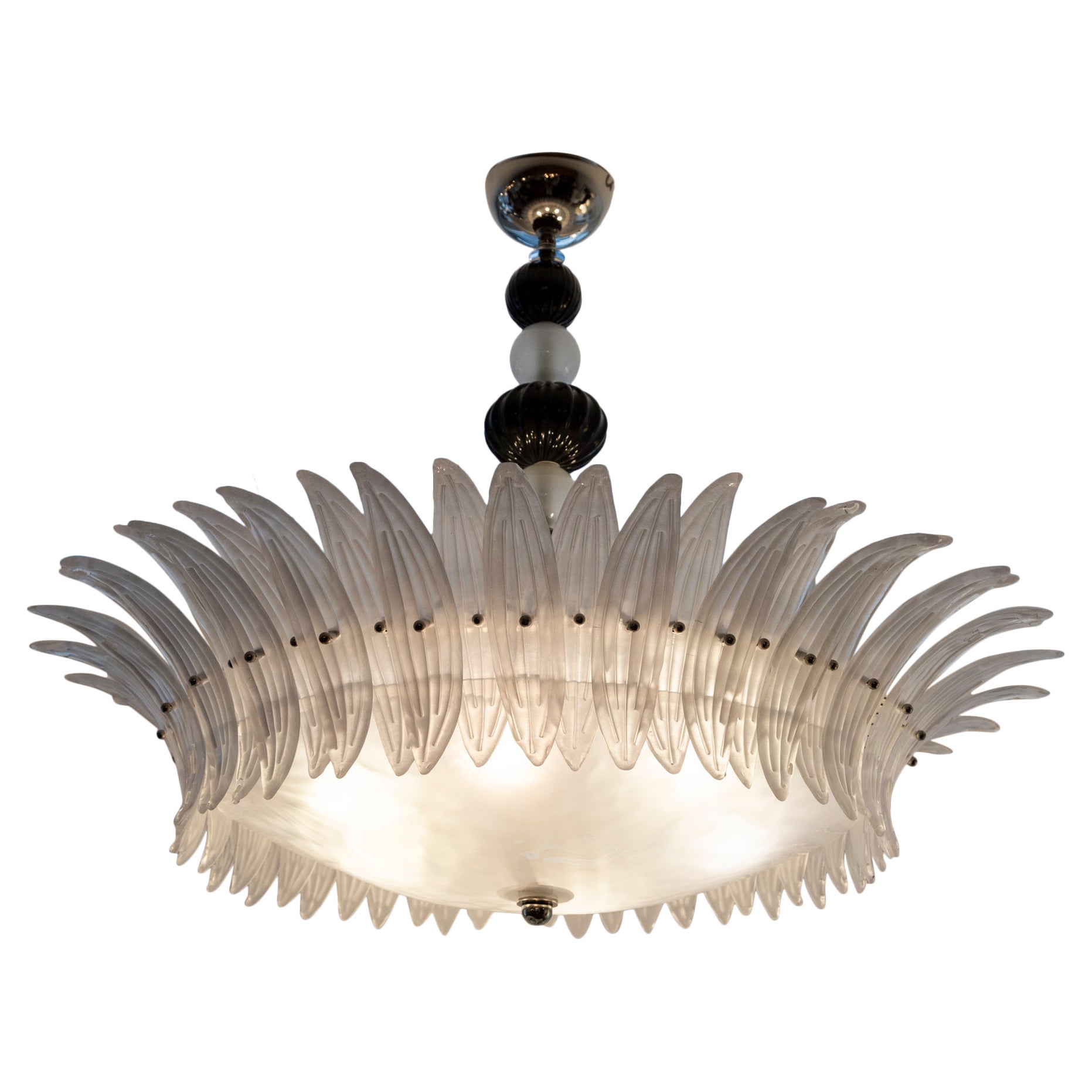 Murano mundgeblasene Deckenleuchte mit schwarzer und weißer Palme, zeitgenössisch im Angebot