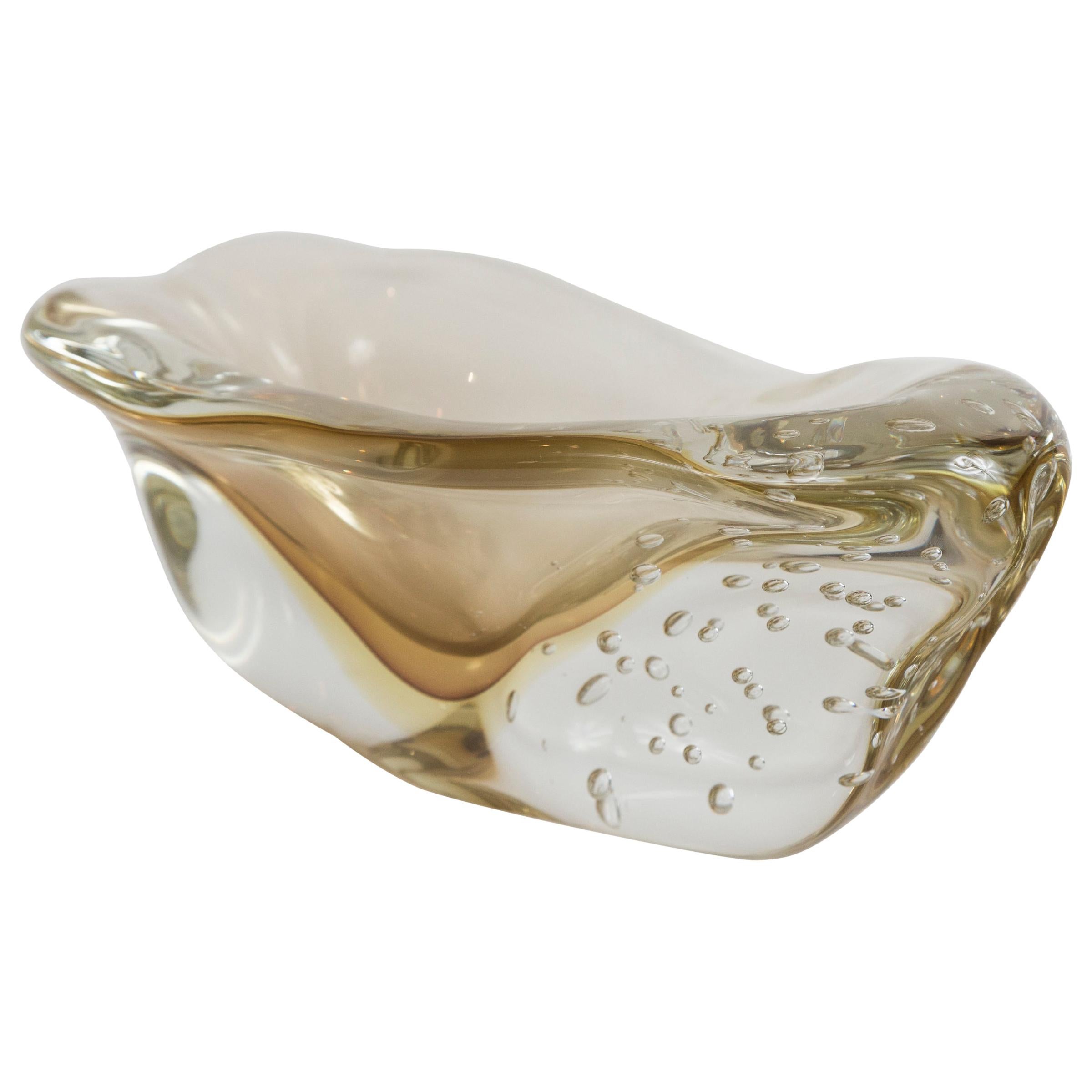 Murano Blown Citron Irregular Shaped Oblong Bowl, Contemporary For Sale