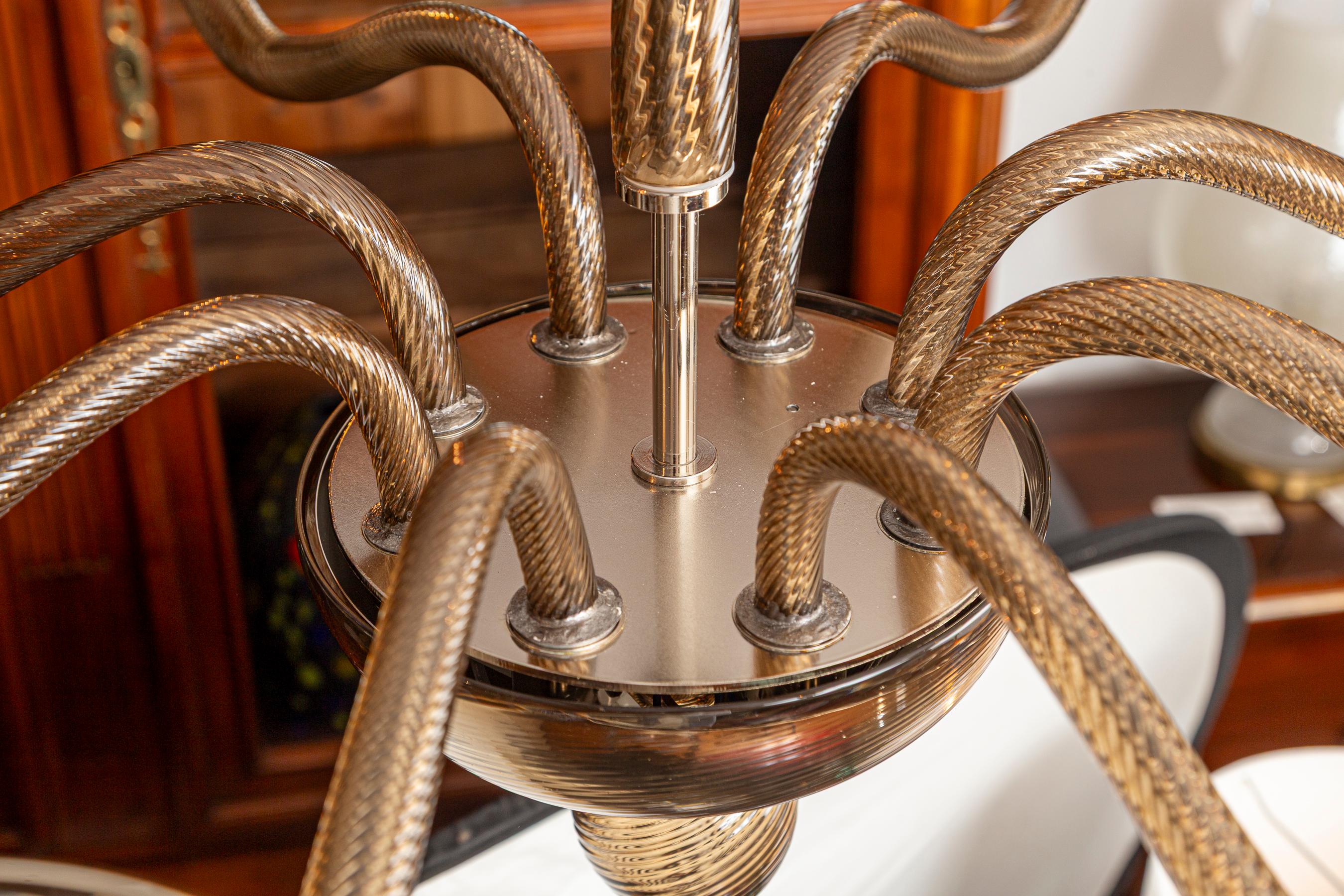 Murano Blown Eight Arm Tobacco Swirl Chandelier For Sale 4