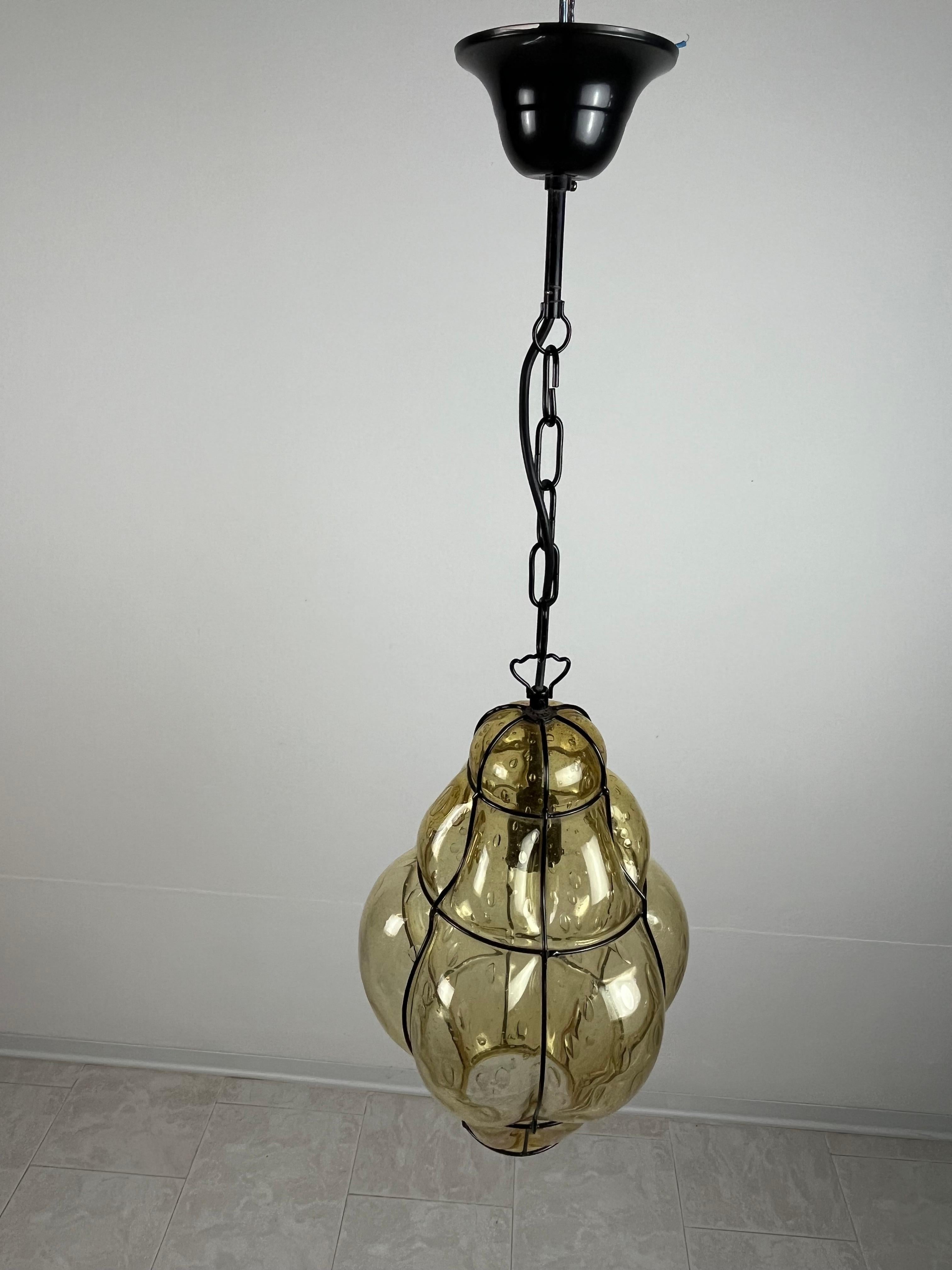Italian Murano Blown Glass And Iron Chandelier 1990s For Sale