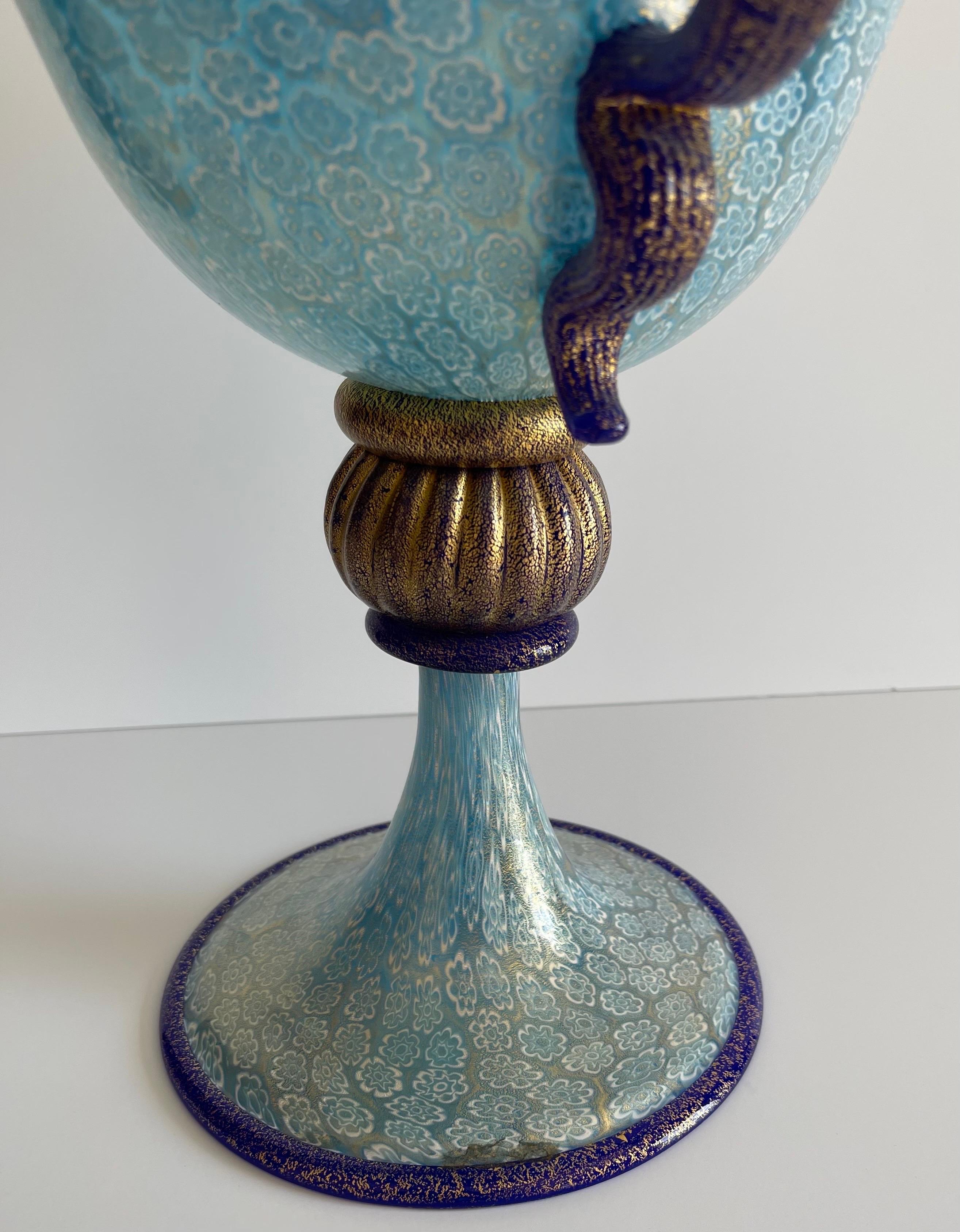 Murano Gambaro & Poggi Blown Glass Blue Millefiori Footed Bowl For Sale 4
