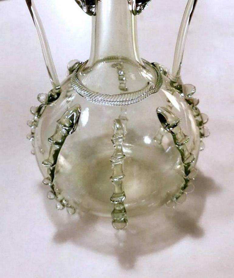 Murano Blown Glass Bottle with Handles and Decorations Applied 4