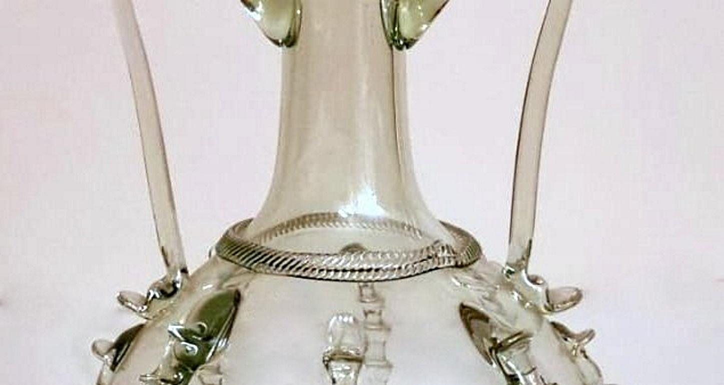 20th Century Murano Blown Glass Bottle with Handles and Decorations Applied
