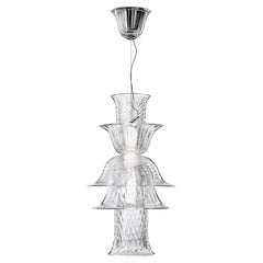 Murano blown Glass Suspension Lamp, Transparent Venetian crystal