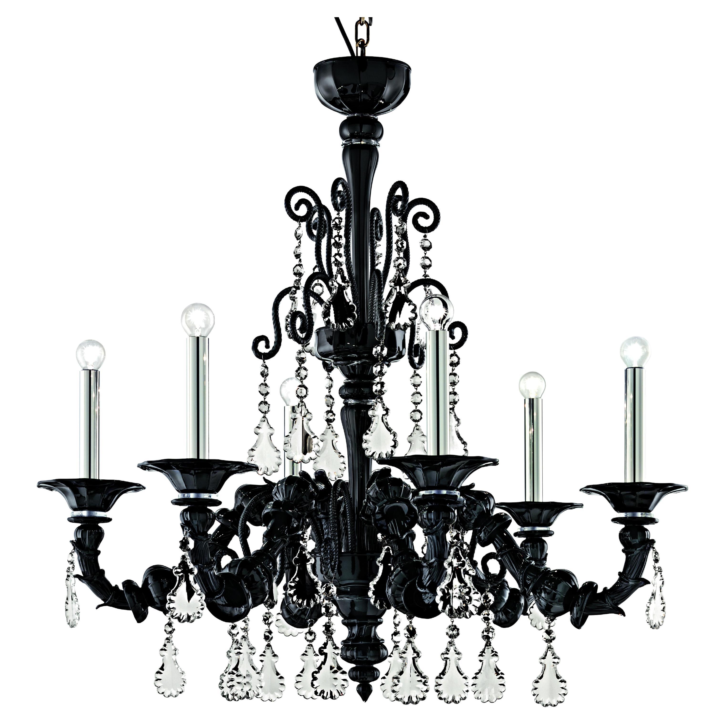 Murano blown Glass Chandelier, Black Venetian Crystal, by Barovier&Toso