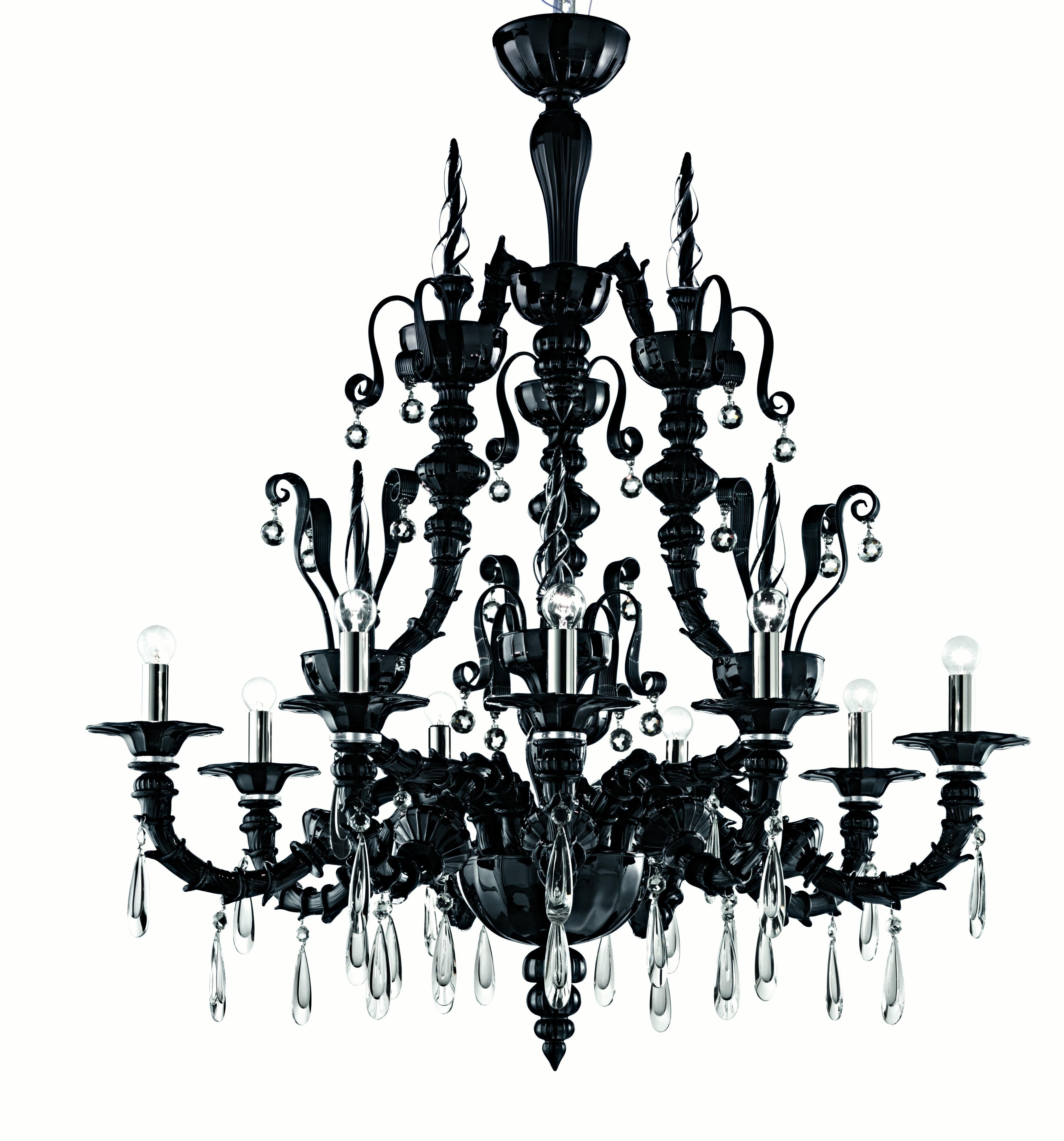 Murano blown Glass Chandelier, Black Venetian Crystal