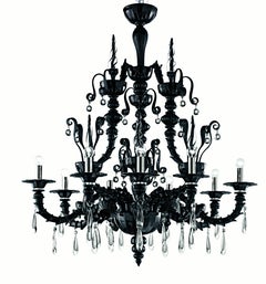 Murano blown Glass Chandelier, Black Venetian Crystal