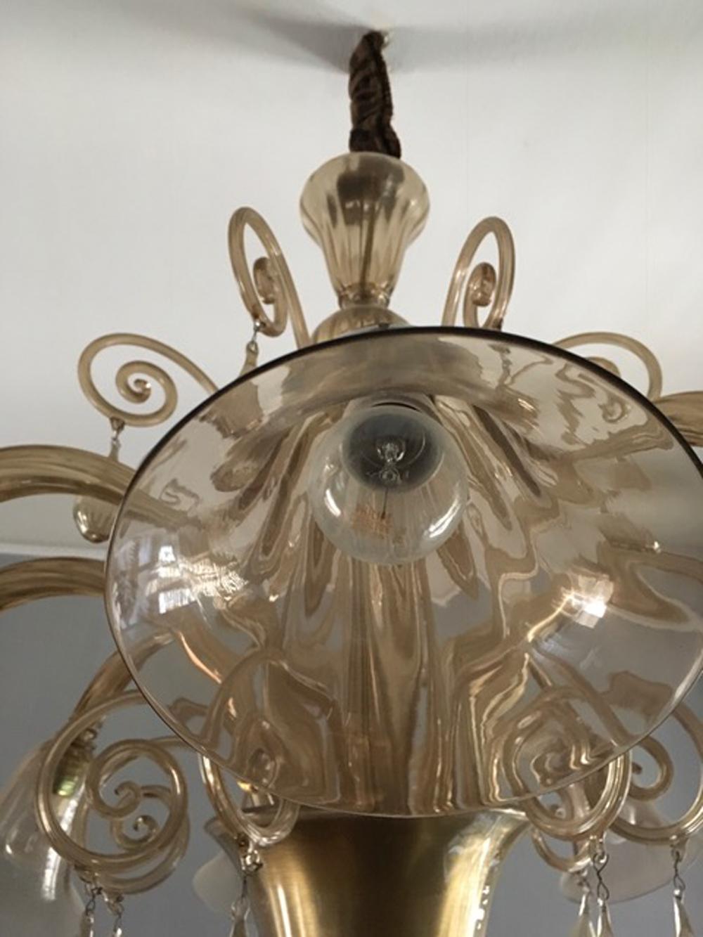Italy 1960 Murano Venezia Blown Glass Chandelier 8 Lights For Sale 5