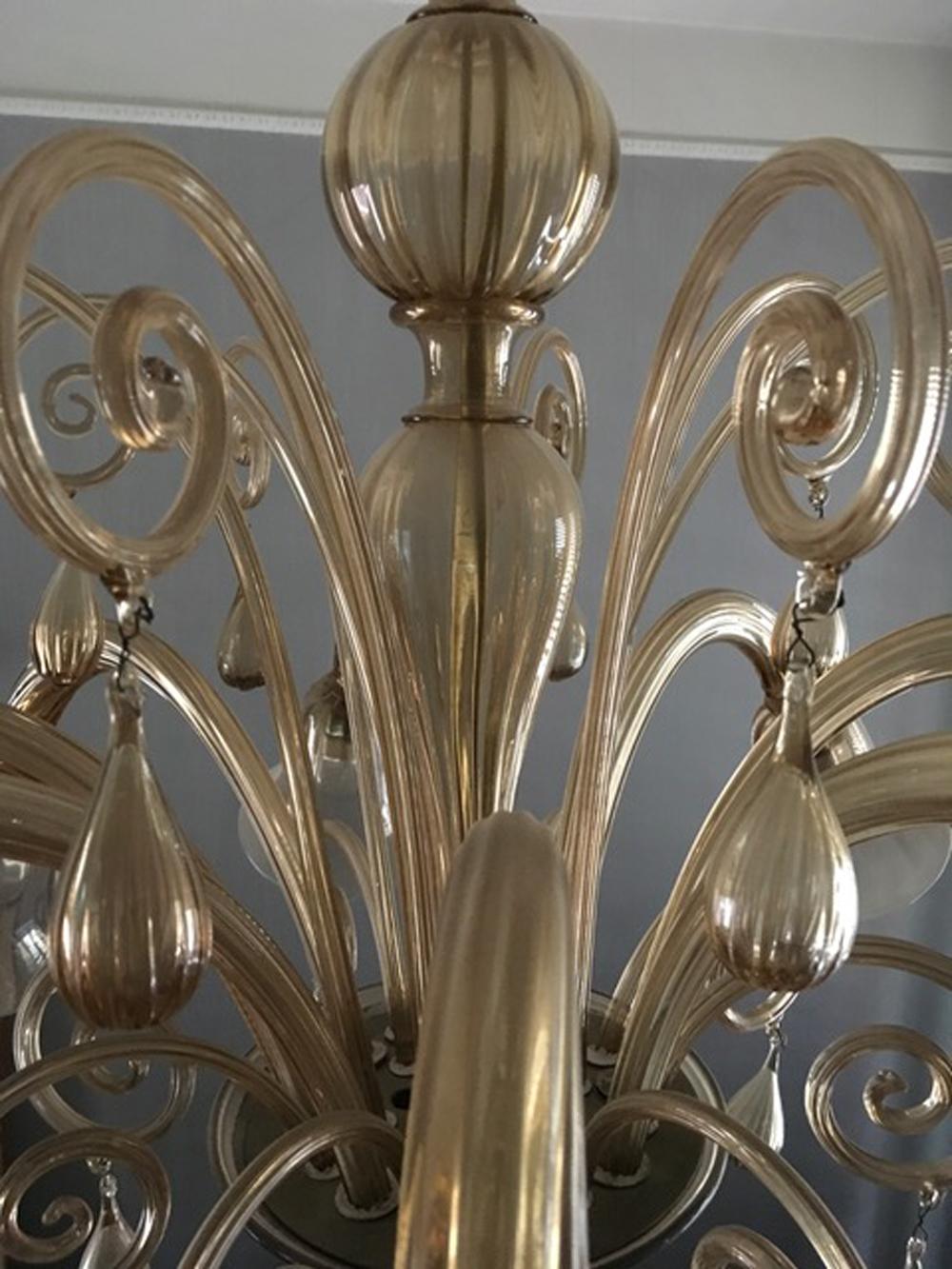 Italy 1960 Murano Venezia Blown Glass Chandelier 8 Lights For Sale 6