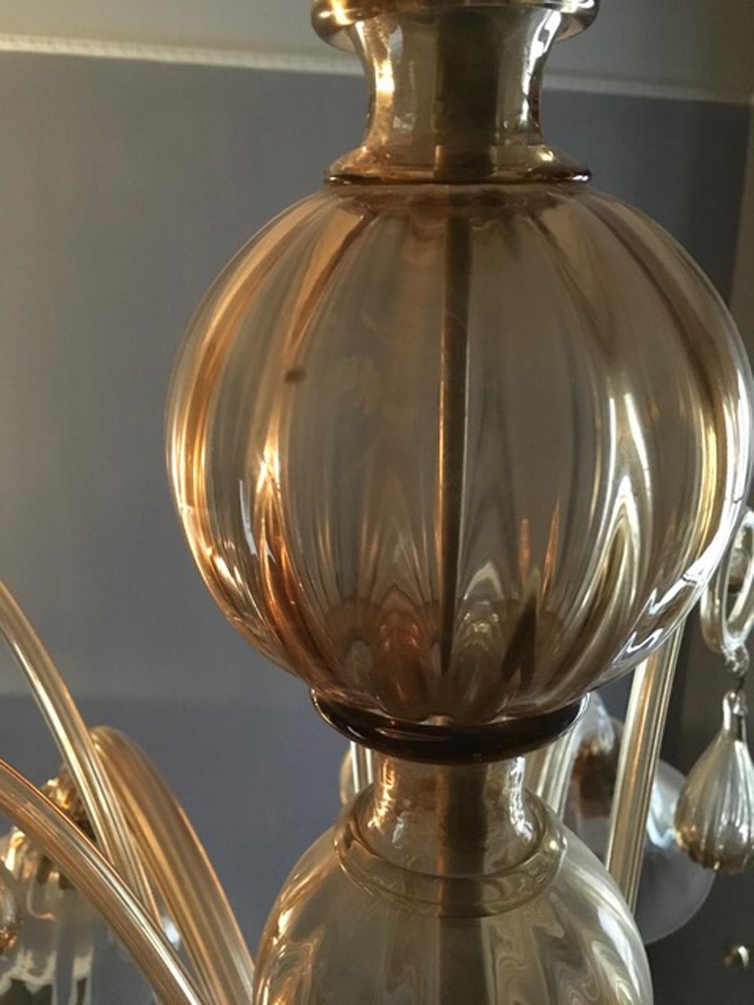 Italy 1960 Murano Venezia Blown Glass Chandelier 8 Lights For Sale 7