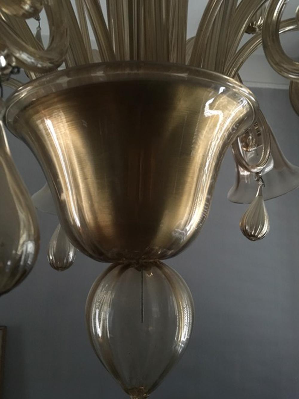 Italian Italy 1960 Murano Venezia Blown Glass Chandelier 8 Lights For Sale