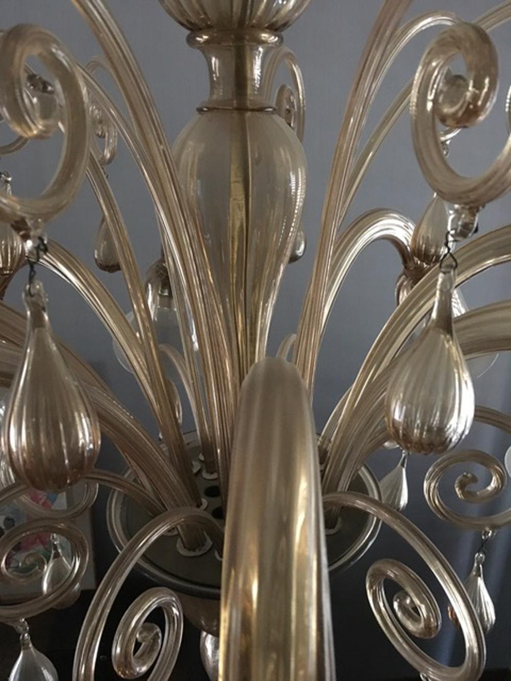 20th Century Italy 1960 Murano Venezia Blown Glass Chandelier 8 Lights For Sale