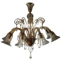 Vintage Italy 1960 Murano Venezia Blown Glass Chandelier 8 Lights