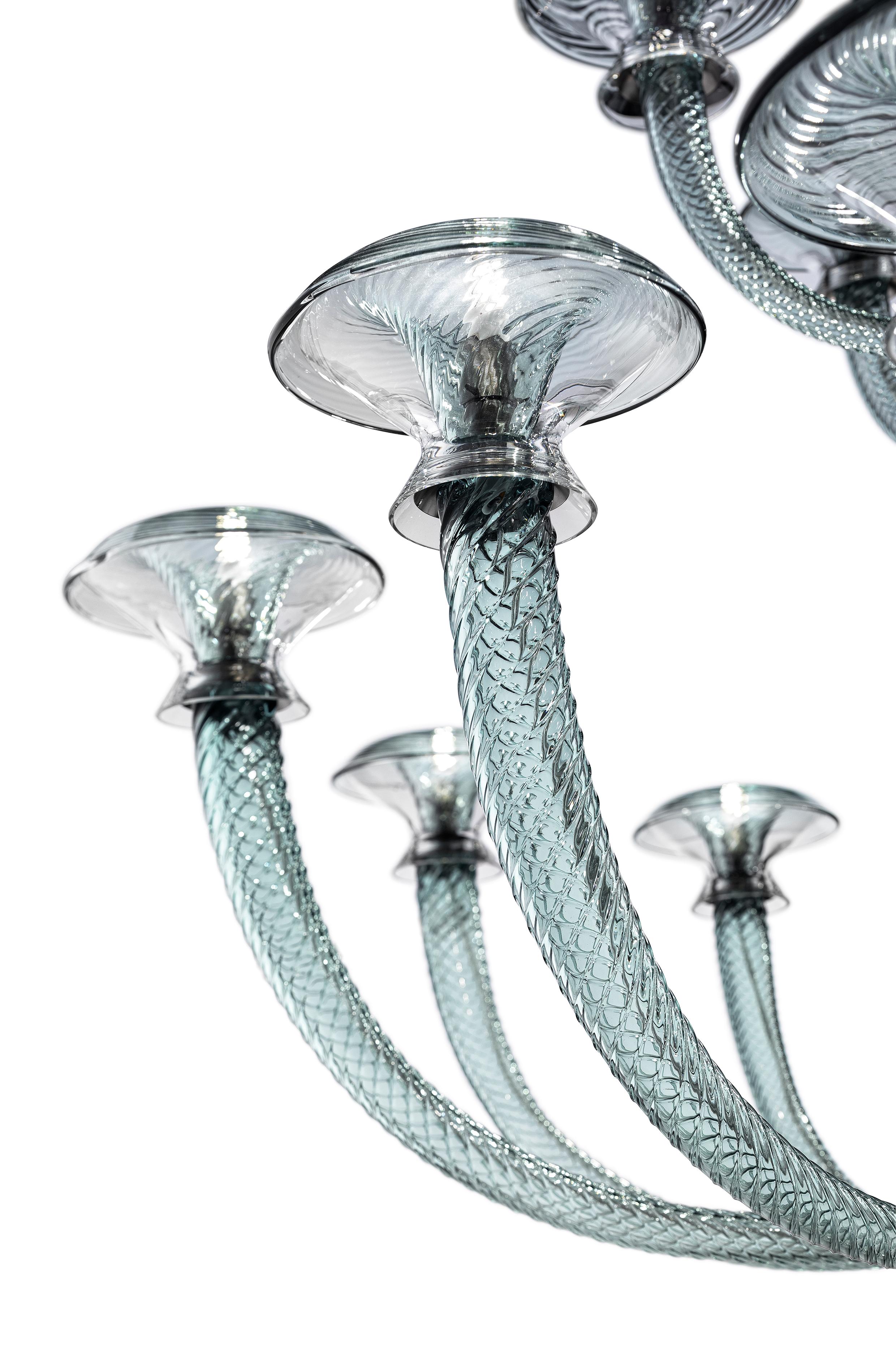 Murano blown Glass Chandelier, Vertigo,  Blue Venetian Crystal In New Condition For Sale In Venice, IT