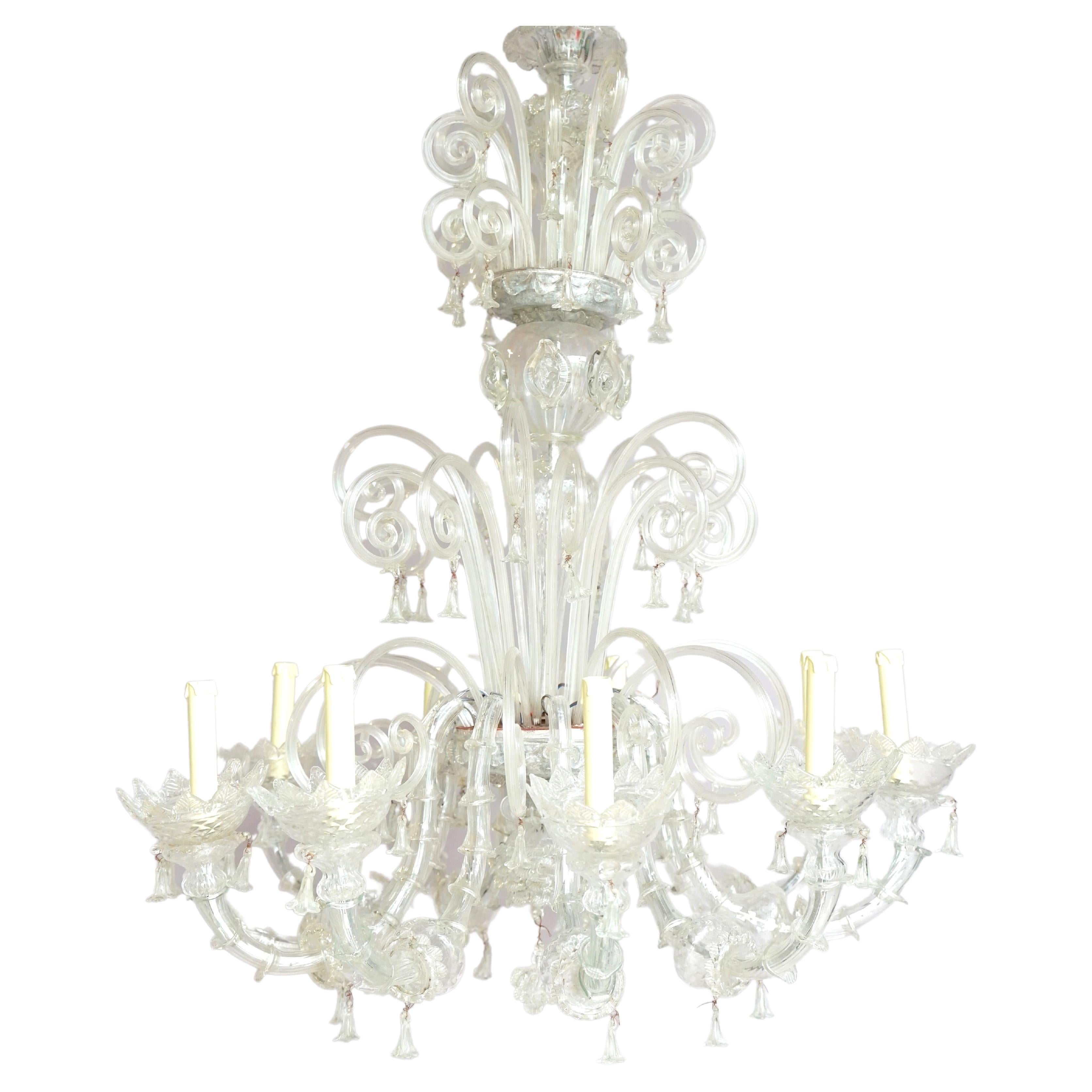 Murano Blown Glass Chandelier with 10 Lights For Sale