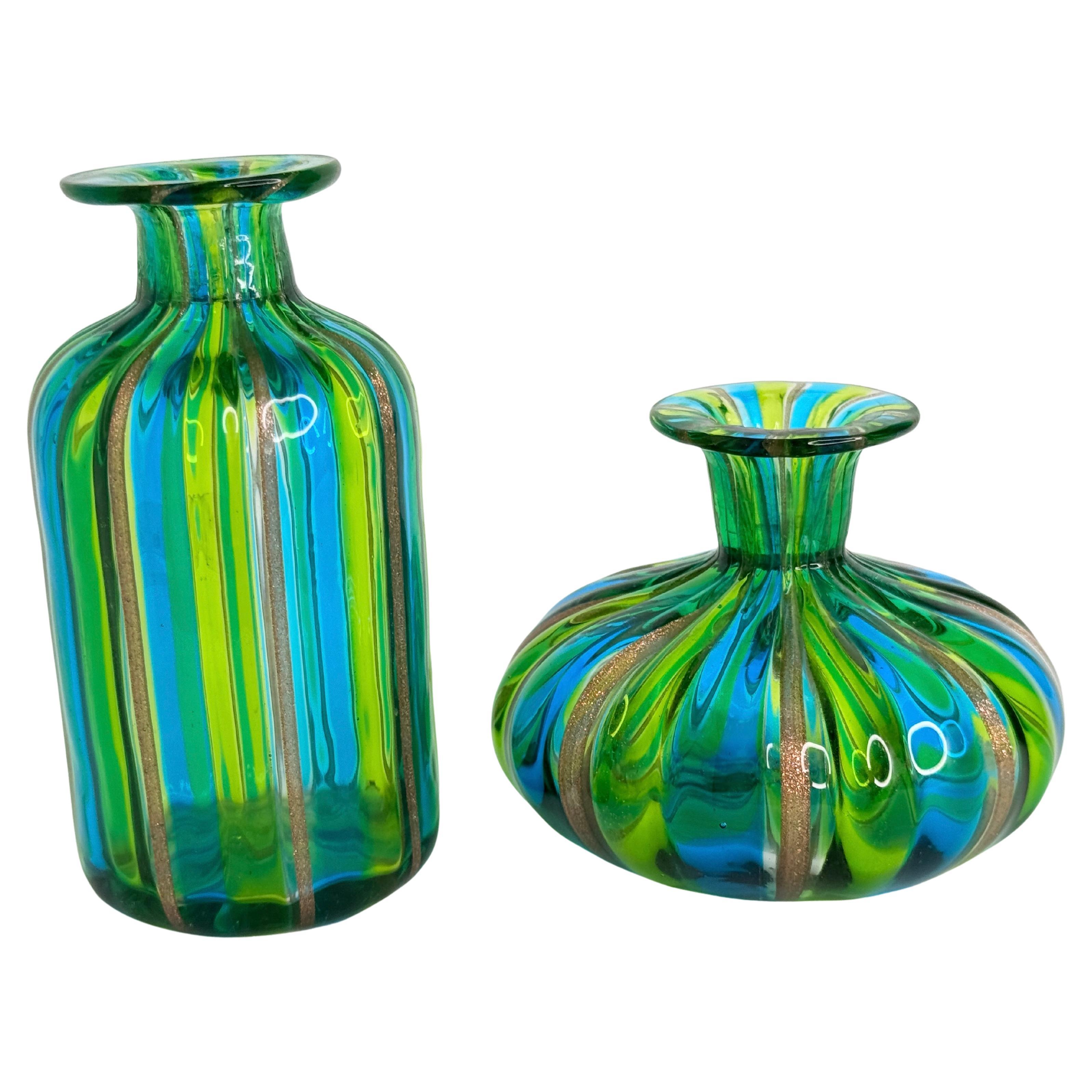 Florero Cozeta Mini Ribbon de cristal soplado de Murano Azul/Verde/Cobre en venta