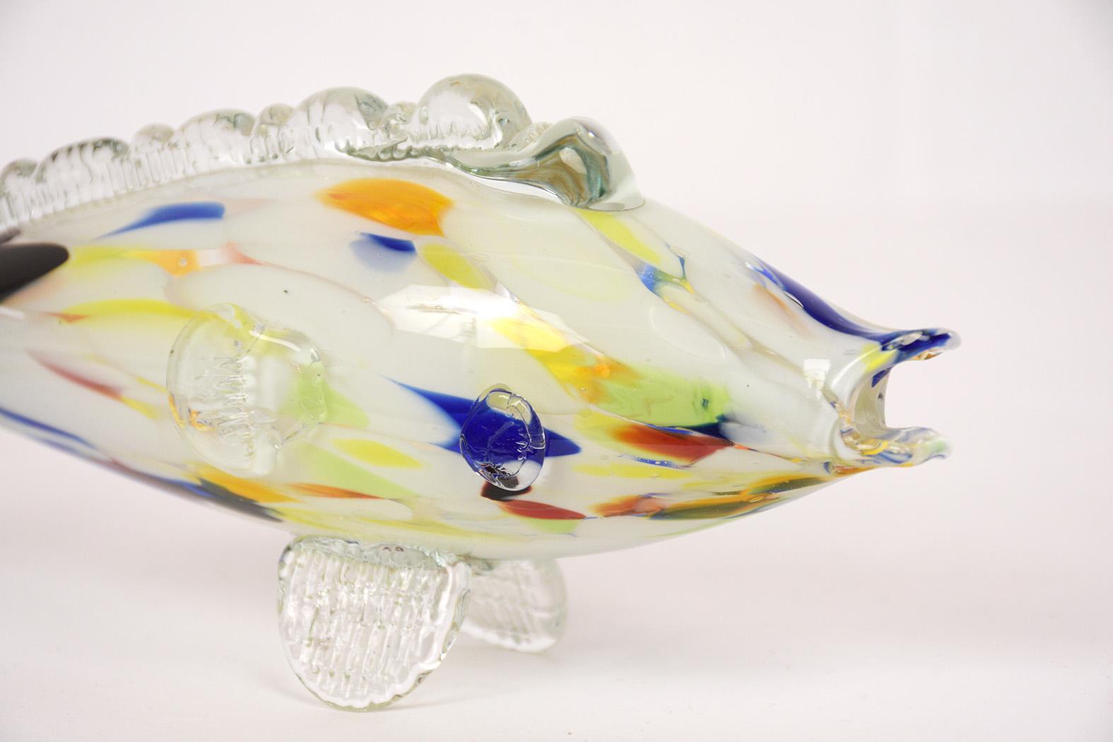 Murano Glass Murano Blown Glass Fish Multi-Color Figurine