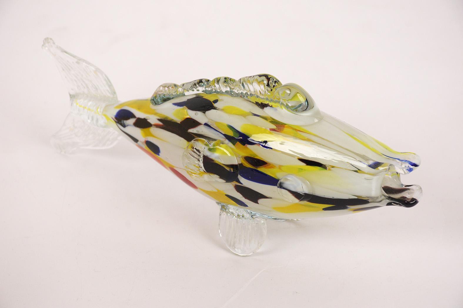 Italian Murano Blown Glass Fish Multi-Color Figurine