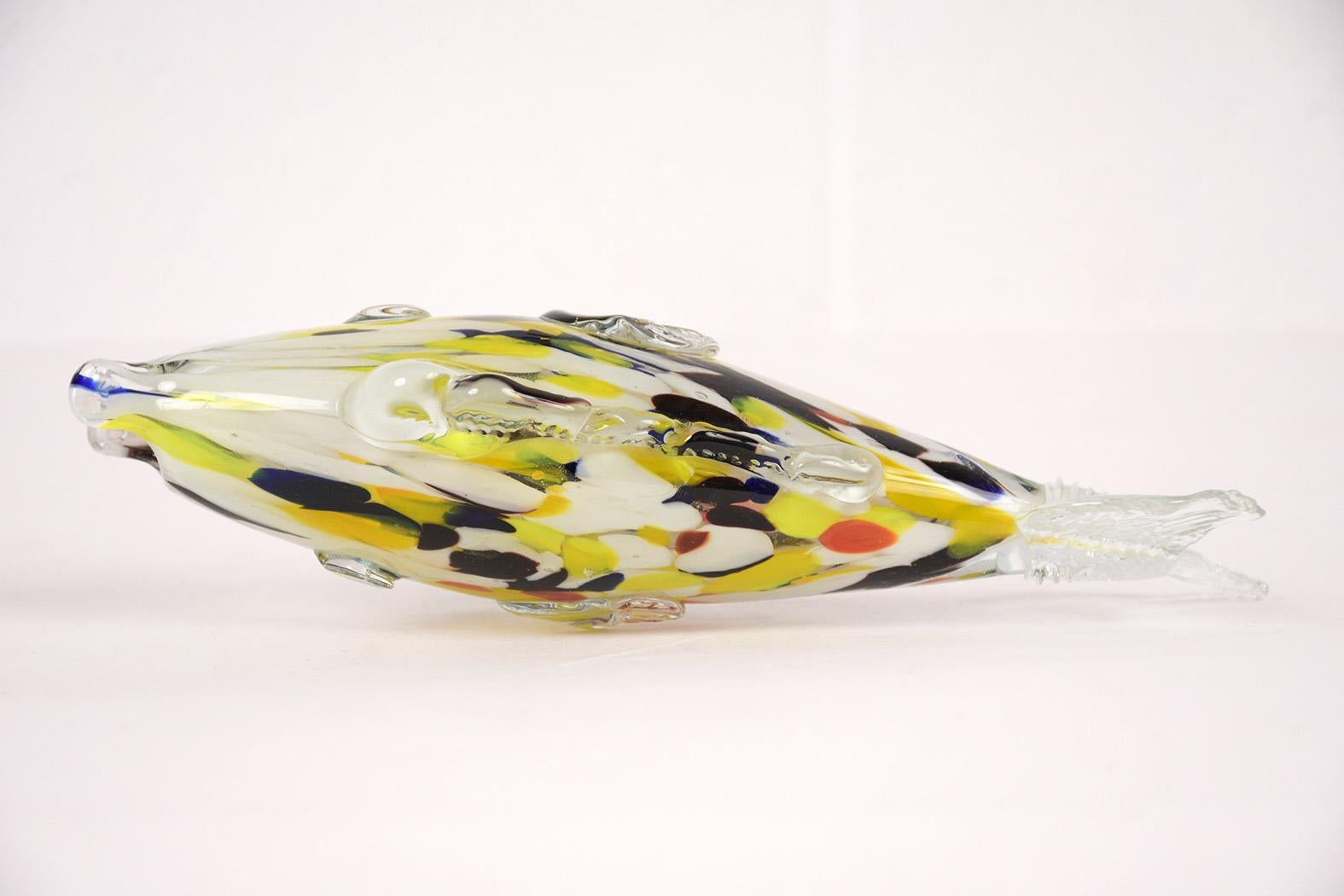 Hand-Crafted Murano Blown Glass Fish Multi-Color Figurine