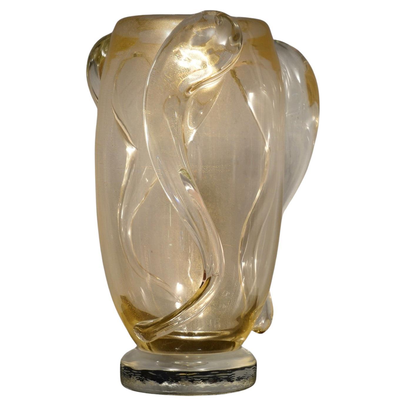 Murano Blown Glass Gold Color Midcentury Table Lamp, 1990 For Sale