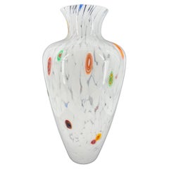 Murano Blown Glass Handmade White Edition Murrine Vase Big