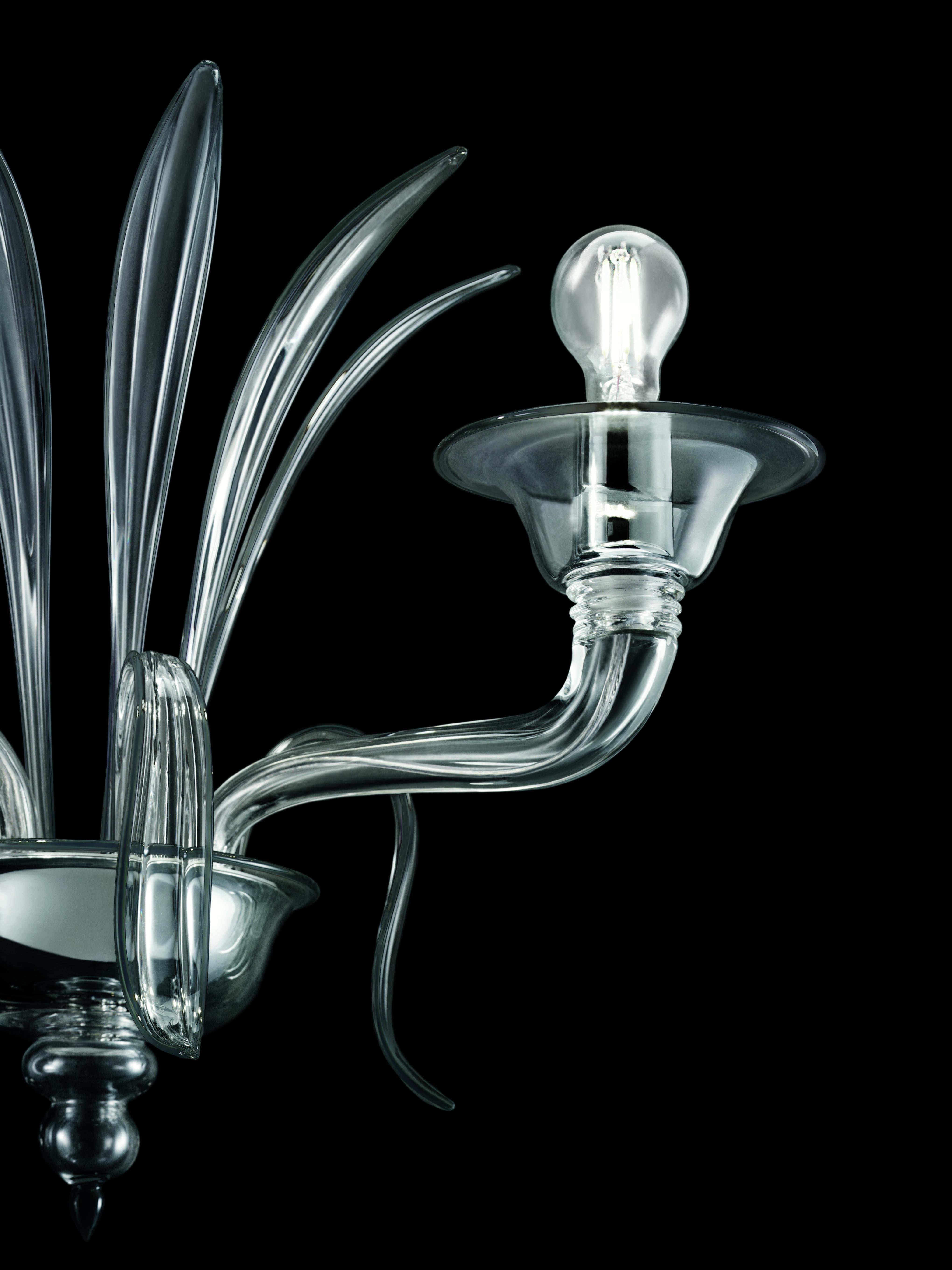 Italian Made in Italy, Murano Blown Glass Wall Sconce, Grey Venetian Crystal For Sale