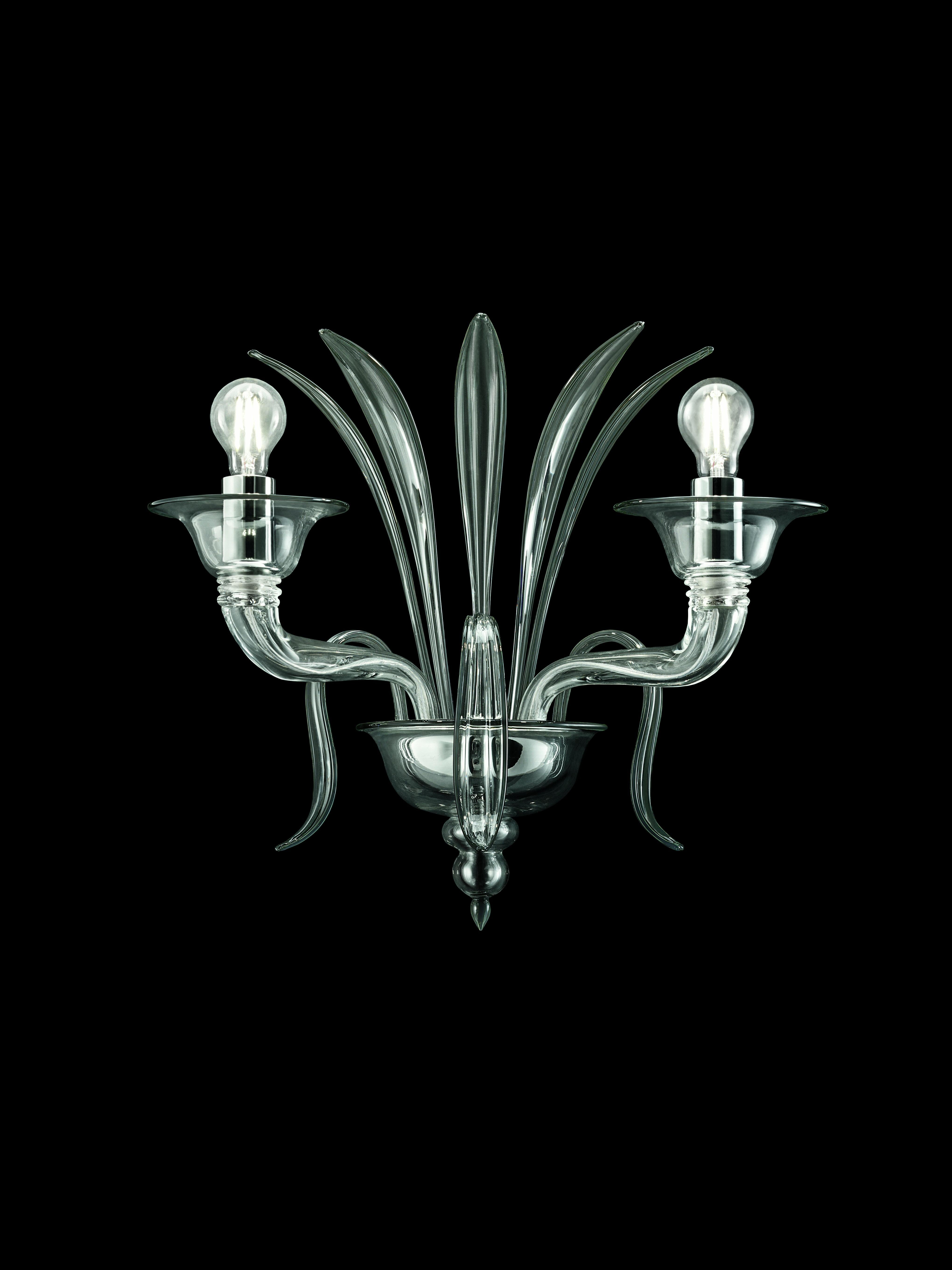 Made in Italy, Murano Blown Glass Wall Sconce, Grey Venetian Crystal In New Condition For Sale In Venice, IT