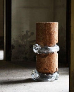 Murano Blown Glass & Red Verona Marble Vessels II Sculpture by Edoardo Cozzani