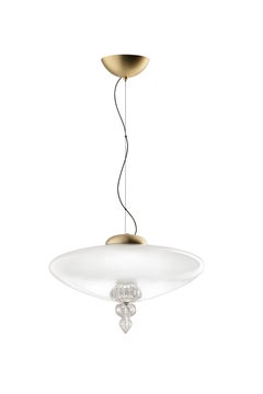 Lampe de suspension en verre soufflé de Murano, Padma, blanc et cristal vénitien Bluastro