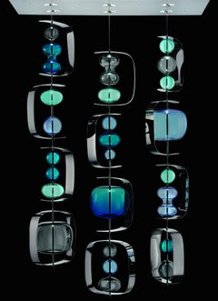 Murano Glass Suspension Lamp, Aquamarine/Grey, Manhattan