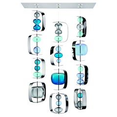 Lampe suspendue en verre de Murano, aigue-marine/gris, Manhattan