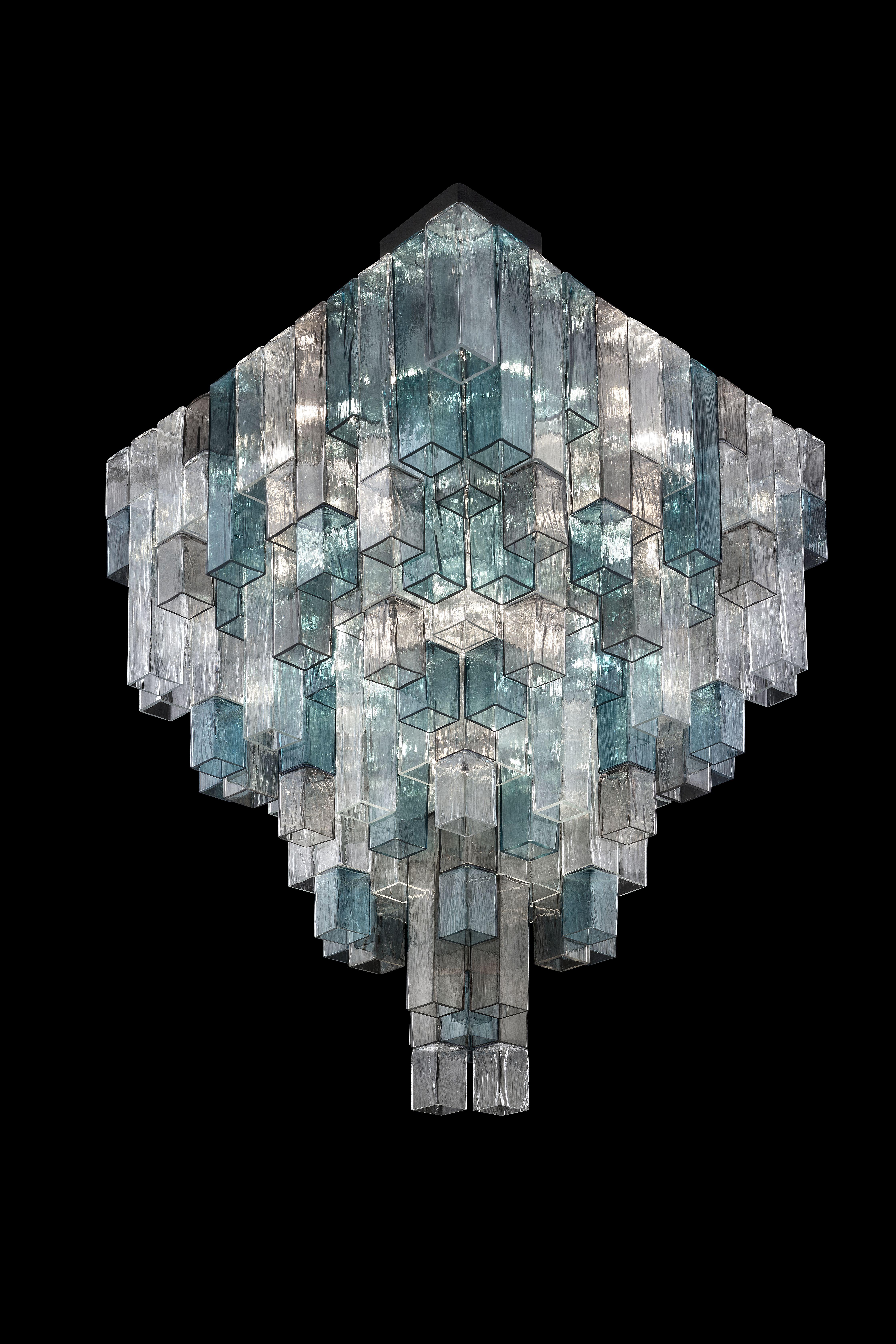 Italian Murano Blown Glass Suspension Lamp, Grey and Blue, Empire For Sale