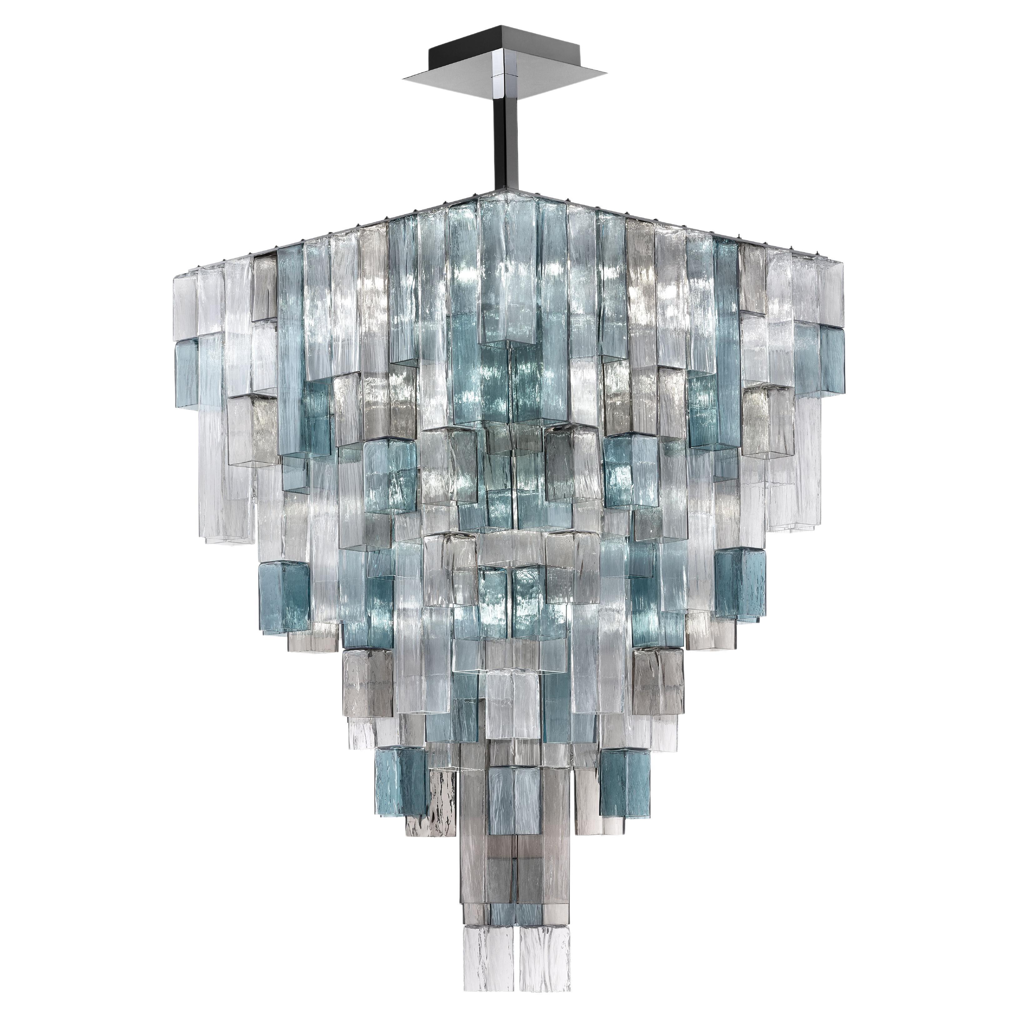Murano Blown Glass Suspension Lamp, Grey and Blue, Empire