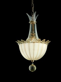 Murano Blown Glass Suspension Lamp, Gold Beige, Fanali Veneziani