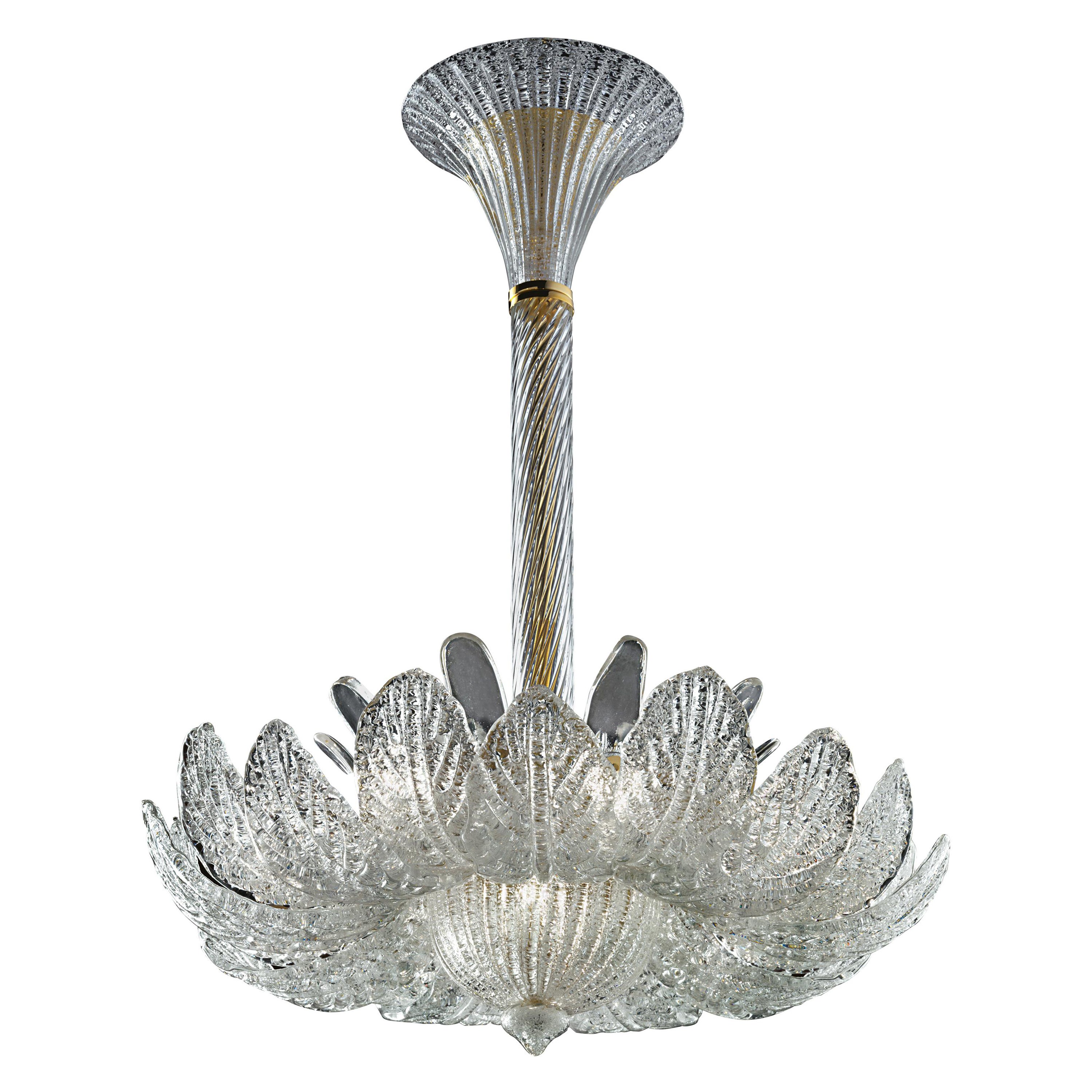 Lampada a sospensione in vetro soffiato di Murano, vetro e ottone satinato