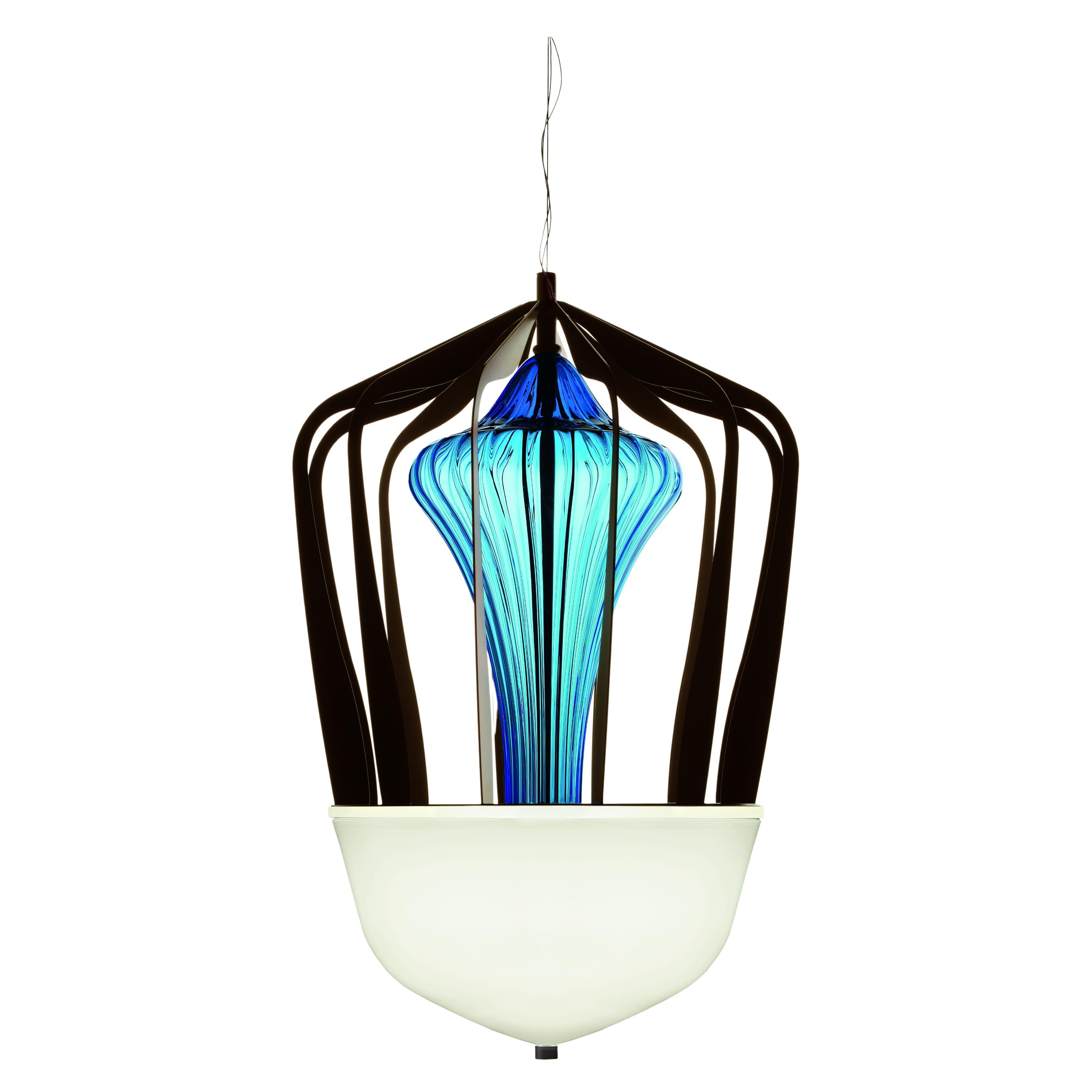 Murano blown Glass Suspension Lamp Robin - Bluastro Venetian Crystal