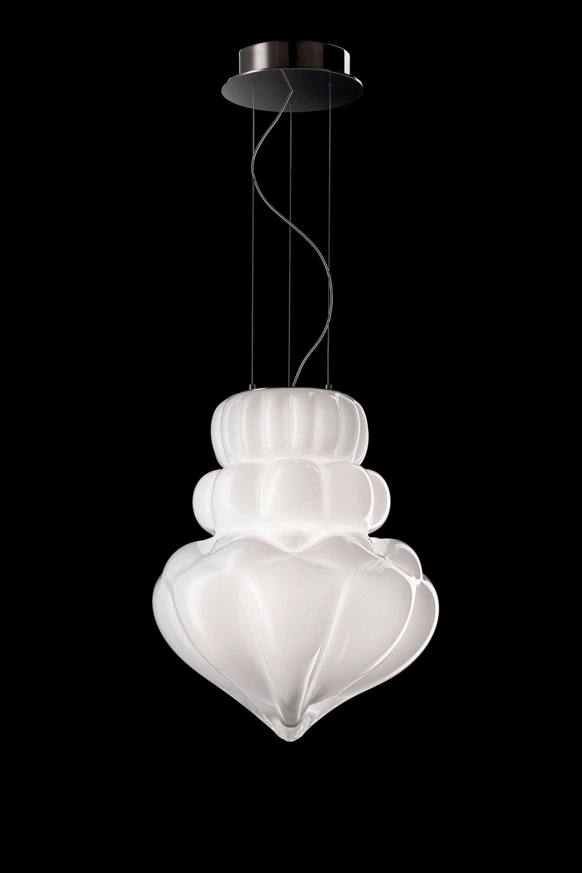 Lámpara de suspensión de cristal soplado de Murano, cristal veneciano blanco Italiano en venta