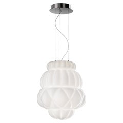 Murano blown Glass Suspension Lamp, White Venetian Crystal