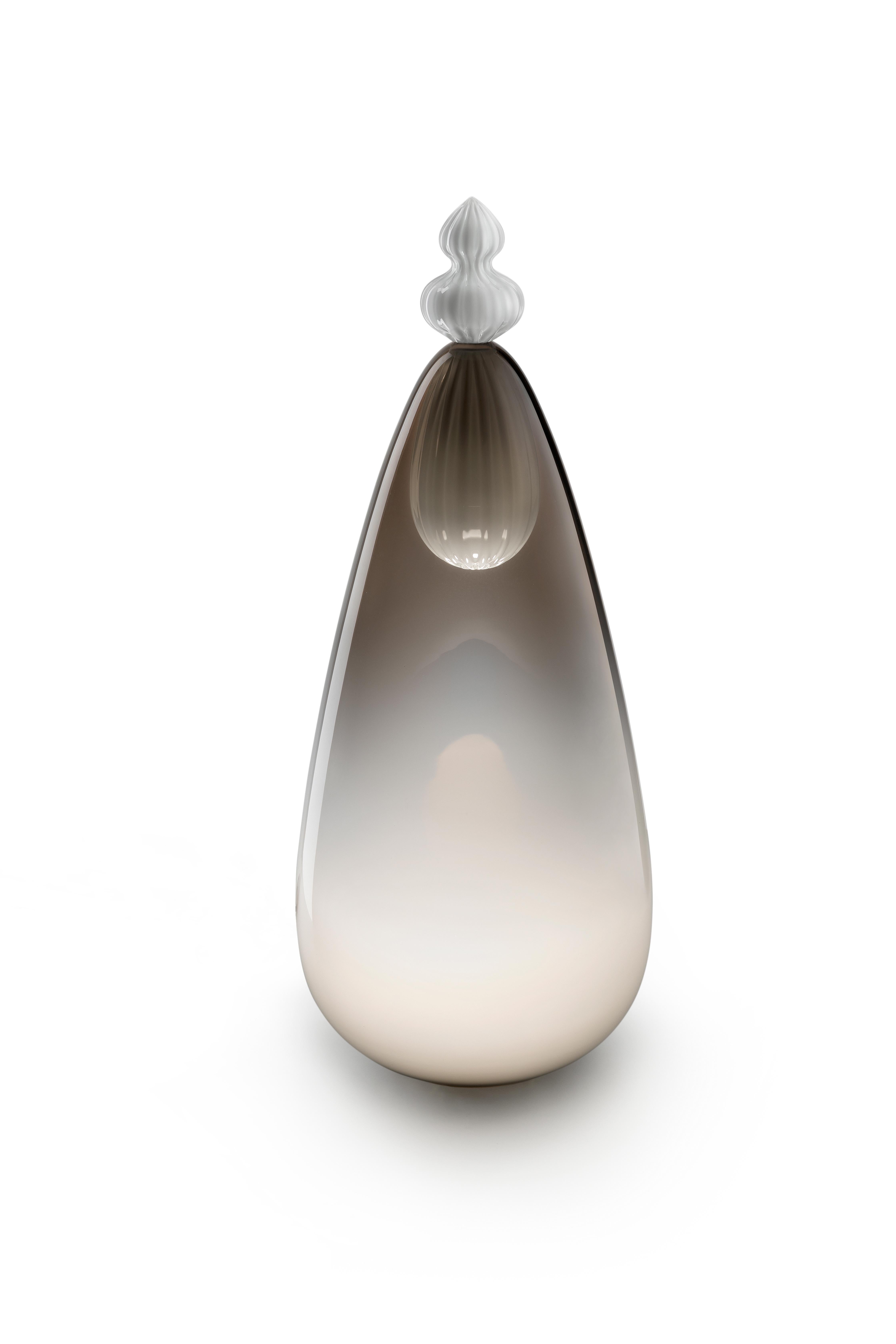 Italian Murano blown Glass Table Lamp, Padma, Grey and Black Venetian Crystal For Sale