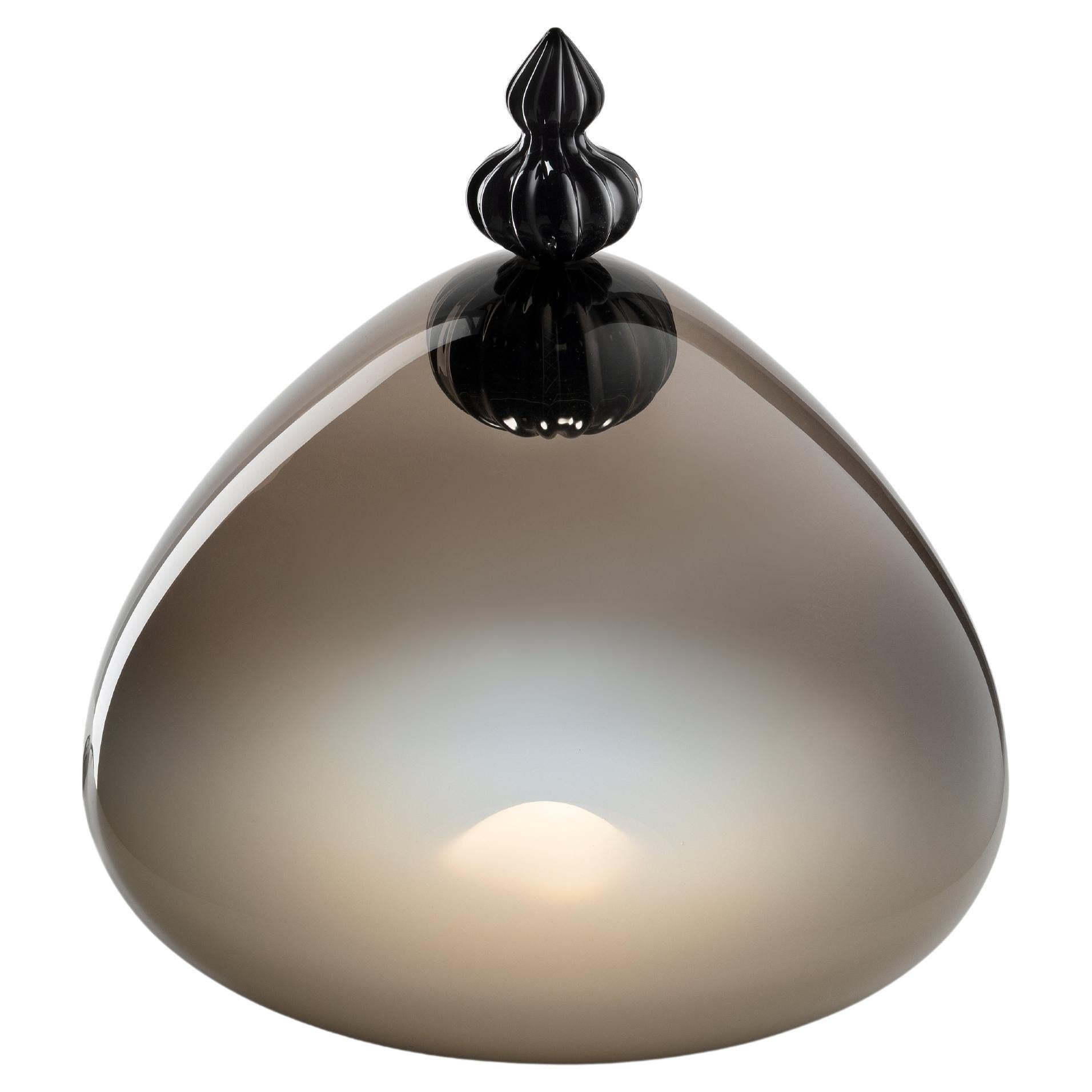 Murano blown Glass Table Lamp, Padma, Grey and Black Venetian Crystal For Sale