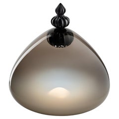 Murano blown Glass Table Lamp, Padma, Grey and Black Venetian Crystal