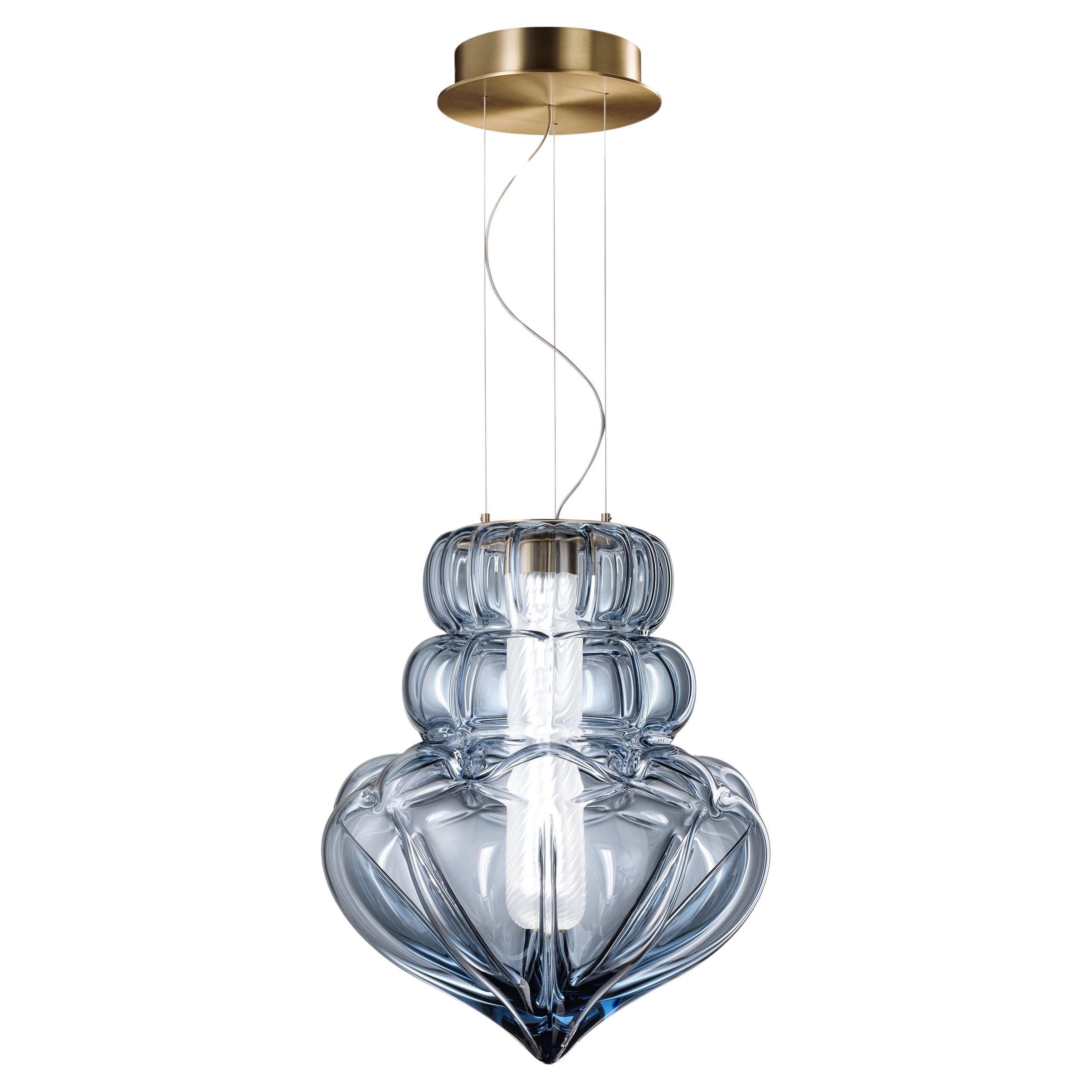 Murano blown Glass Suspension Lamp, Vallonné, Indigo Venetian Crystal
