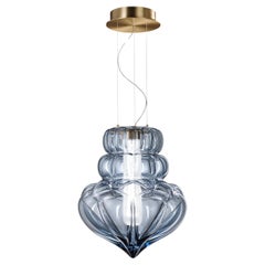 Murano blown Glass Suspension Lamp, Vallonné, Indigo Venetian Crystal