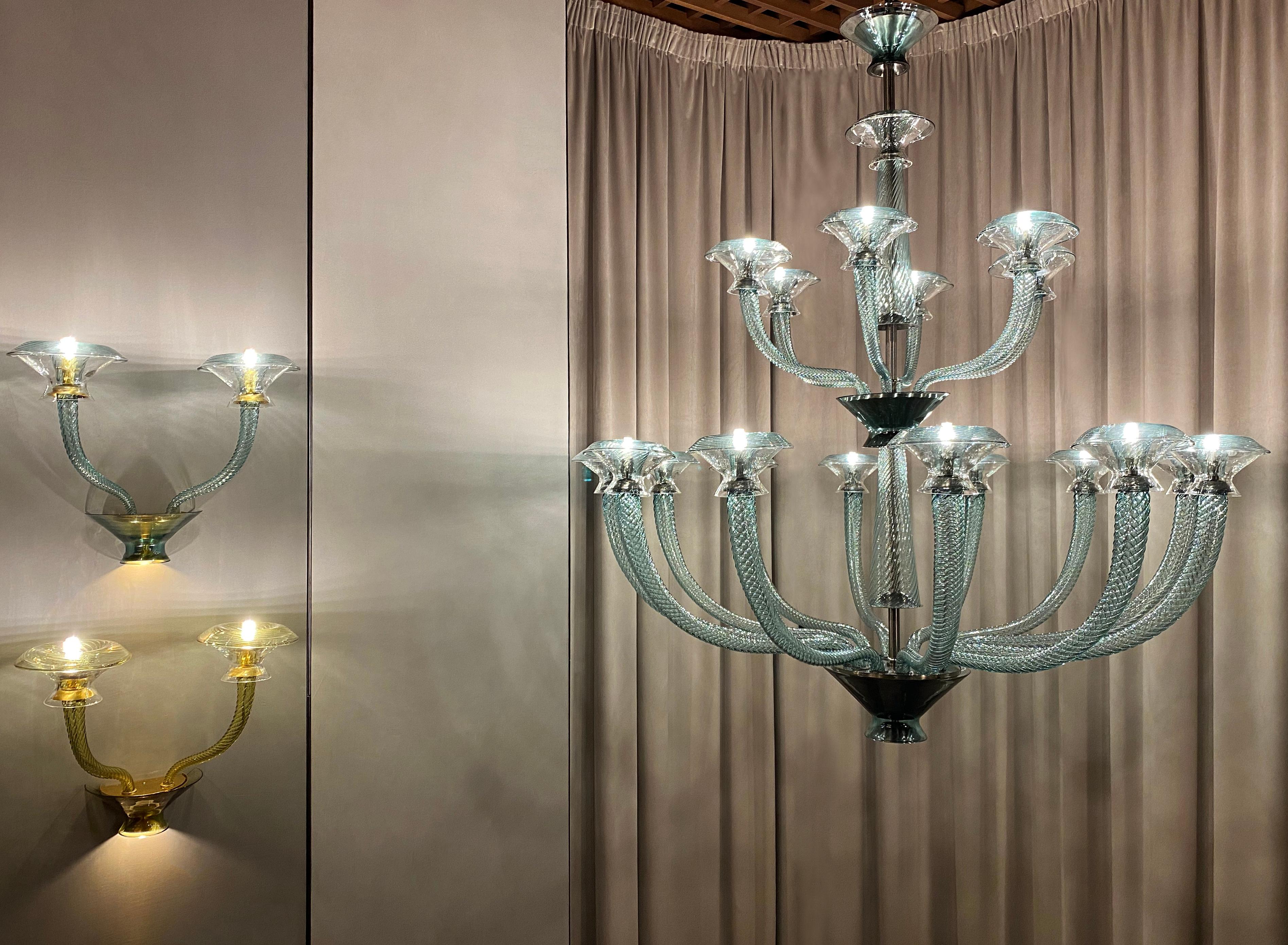 Applique in vetro soffiato di Murano, cristallo veneziano blu cadetto, Barovier&Toso In condizioni Nuovo in vendita a Venice, IT