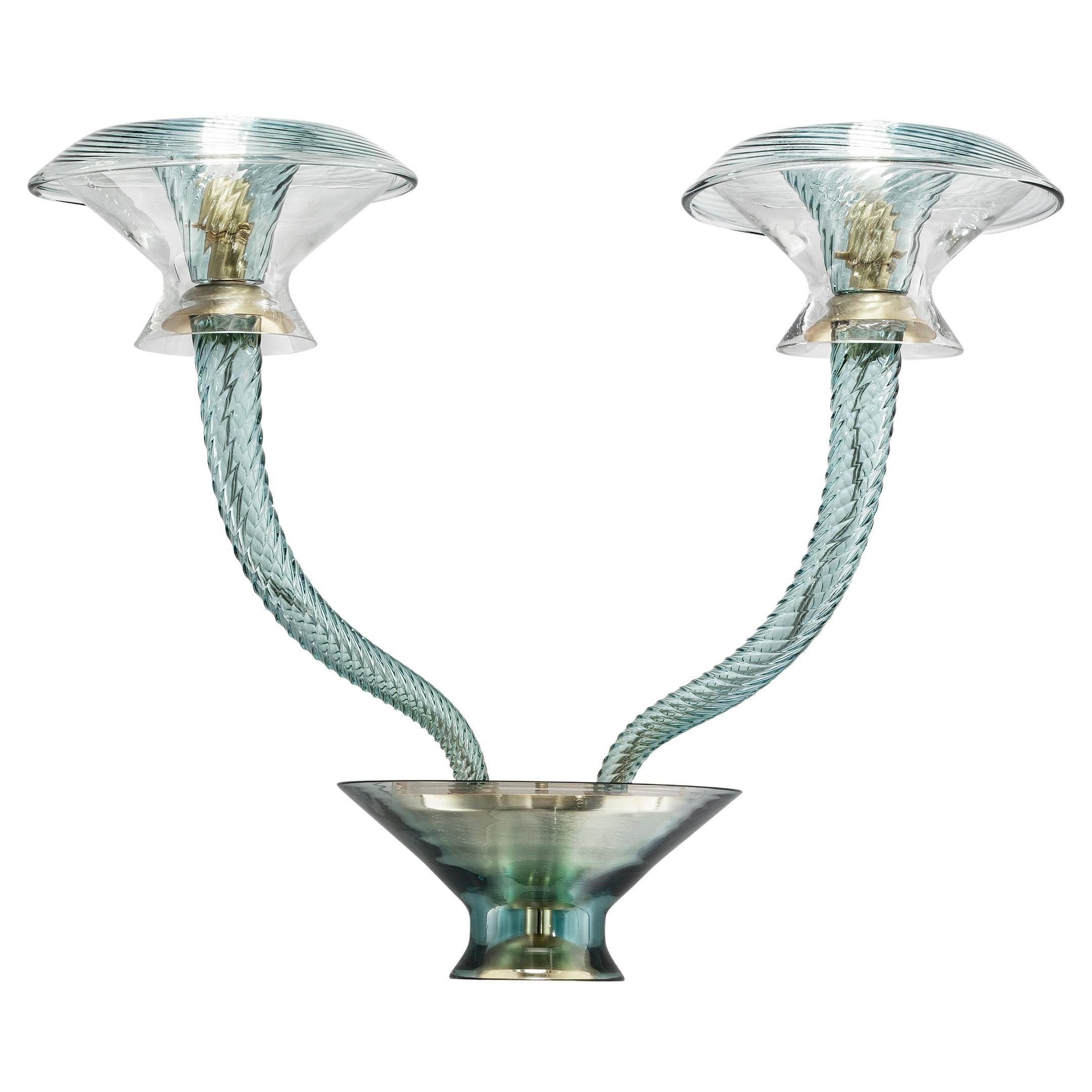 Murano blown Glass Wall sconce, Cadet Blue Venetian Crystal, Barovier and Toso