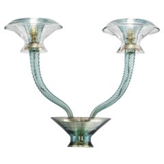 Murano blown Glass Wall sconce, Cadet Blue Venetian Crystal, Barovier and Toso