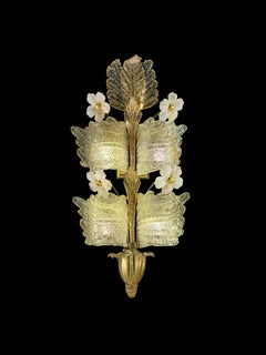 Murano blown Glass Wall Sconce, Gold Rugiada Venetian Crystal