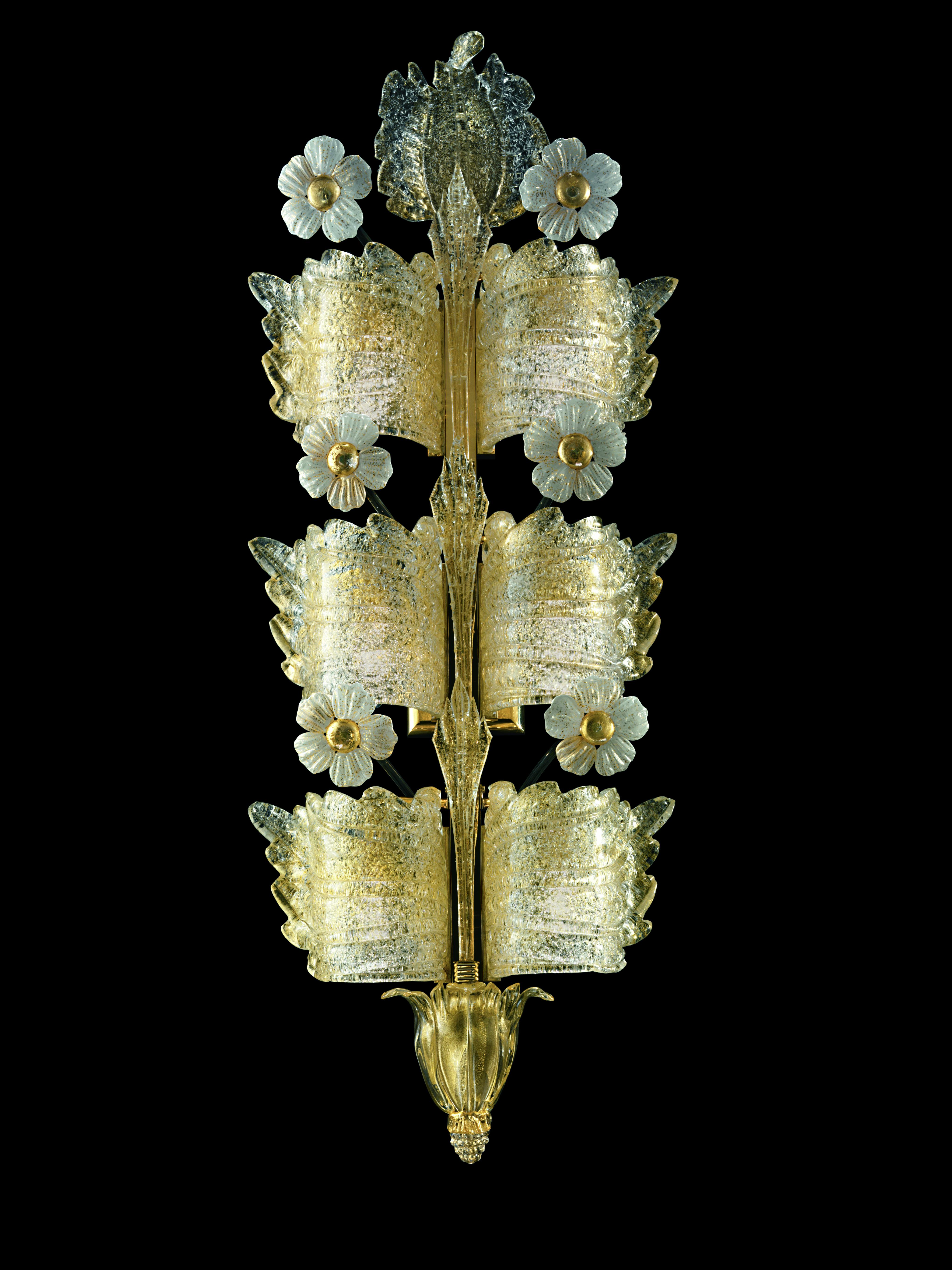 Wandleuchter aus mundgeblasenem Murano-Glas, Gold Rugiada Venezianischer Kristall im Zustand „Neu“ im Angebot in Venice, IT