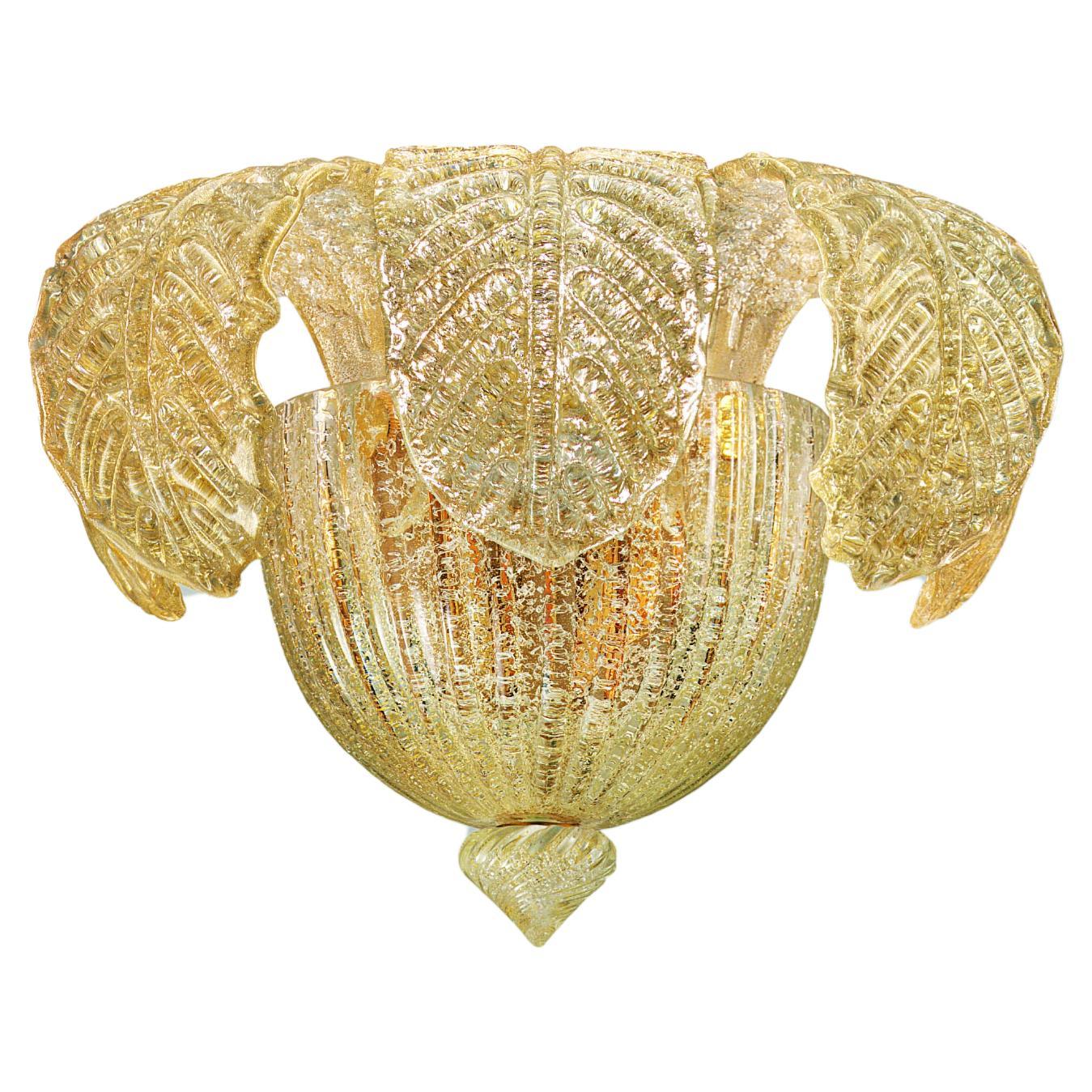 Murano blown Glass Wall Sconce, Gold Rugiada Venetian Crystal